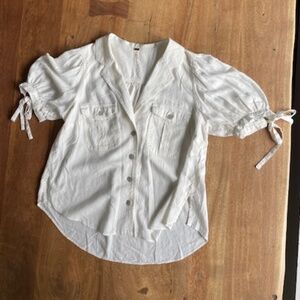 Free People White Blouse with Puff Sleeves